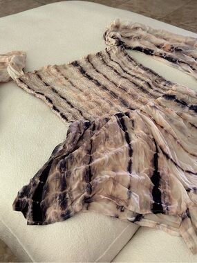 Olivaceous Blush and Black Tie-Dye Smocked Top